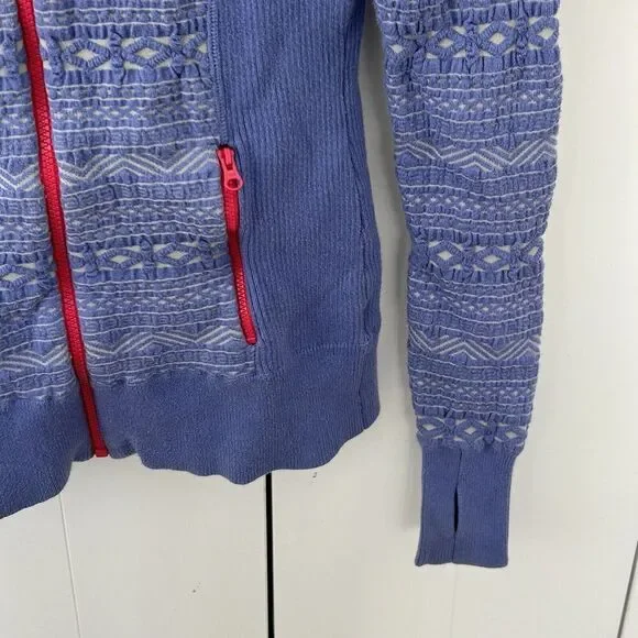 SKYR Full Zip Sweater Jacket Size XS Hooded Knit Print Periwinkle Purple - Picture 3 of 6